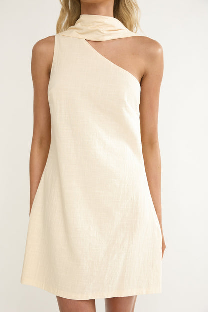 Gizelle One-Shoulder Scarf Mini Dress Oat