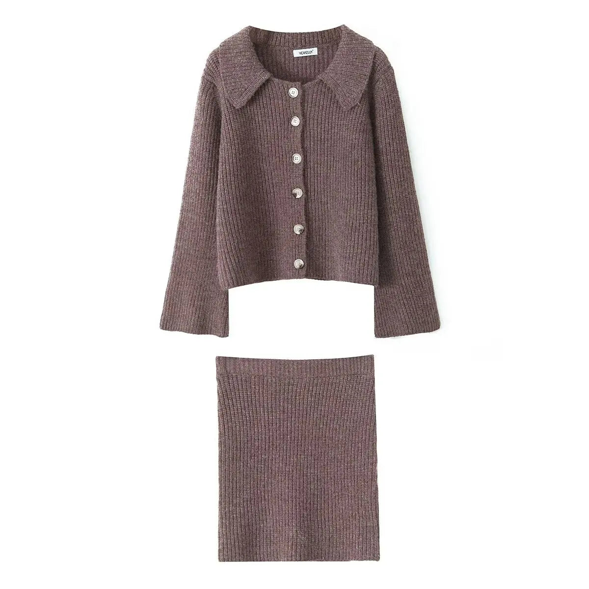 Lapel Cardigan Elastic Waist Mini Skirt Suits