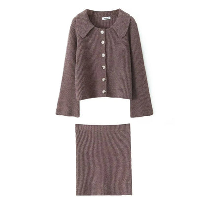 Lapel Cardigan Elastic Waist Mini Skirt Suits