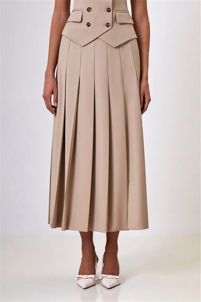 Notched Collar Pleated Skirt Suit Two Piece Sets