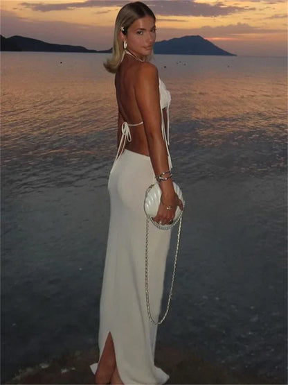 Floral Tassel Open Back Knitwear Long Skirt Sets