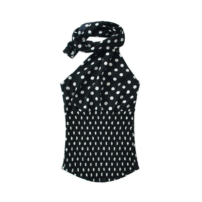 Polka Dot Halter Top Elastic Waist Mini Skirt Set