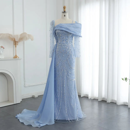 Crystal Mermaid Evening Gown with Overskirt