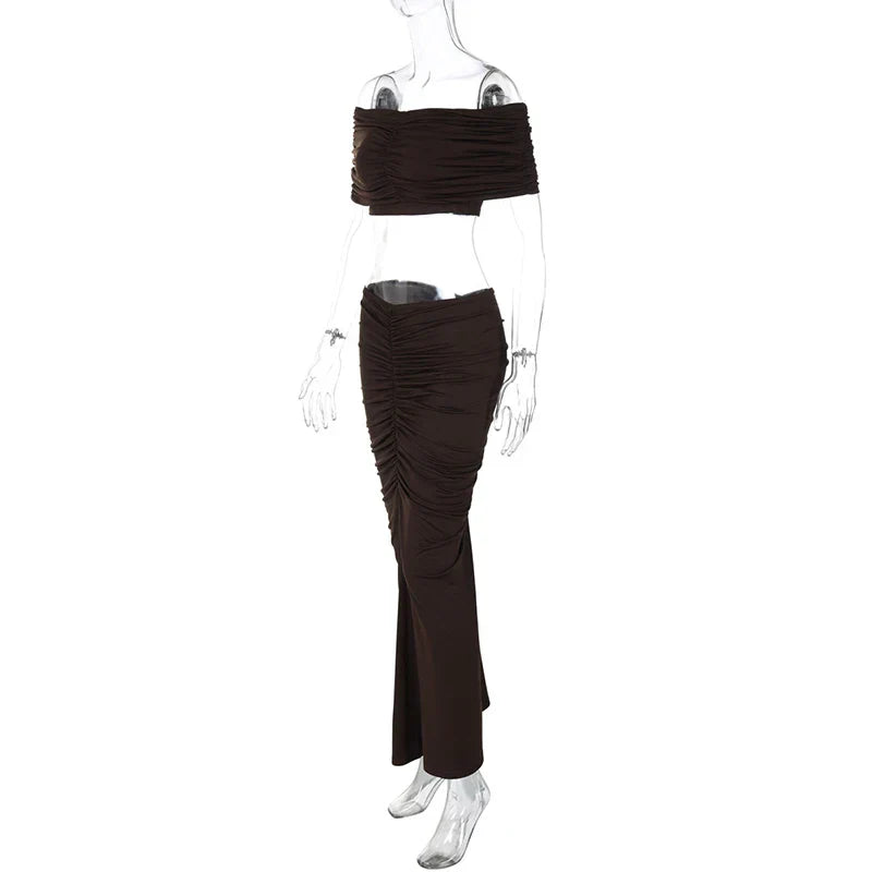 Off-shoulder Crop Top And Long Skirt Suit
