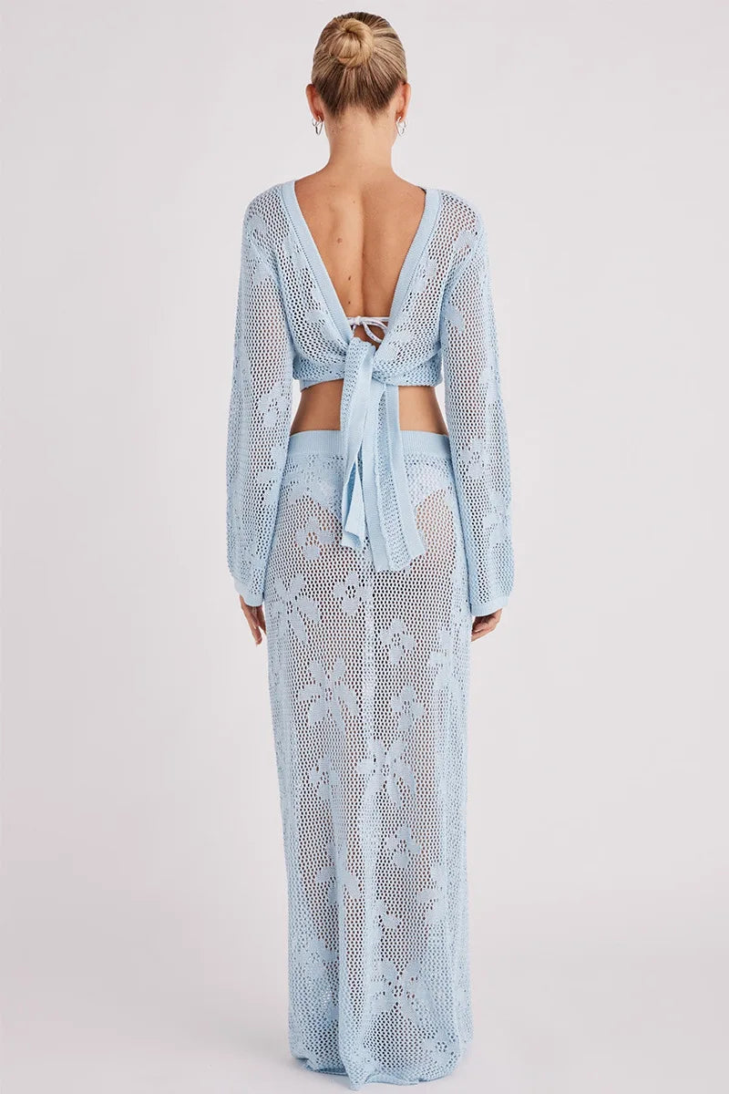 Knit 2-Piece Set Women's Beach Cardigan and Maxi Skirt