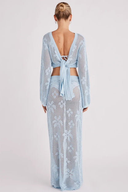 Knit 2-Piece Set Women's Beach Cardigan and Maxi Skirt