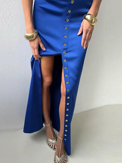 Sleeveless Top Suit With Front Split Skirt