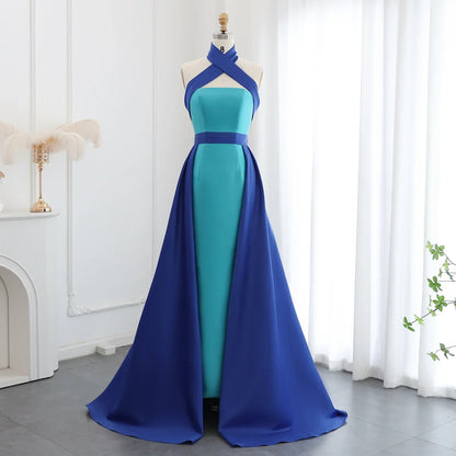 Royal Blue Evening Dress with Turquoise Overskirt