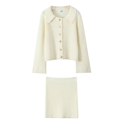 Lapel Cardigan Elastic Waist Mini Skirt Suits