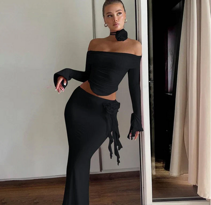 Off Shoulder Crop Top, Bodycon Maxi Skirt Set