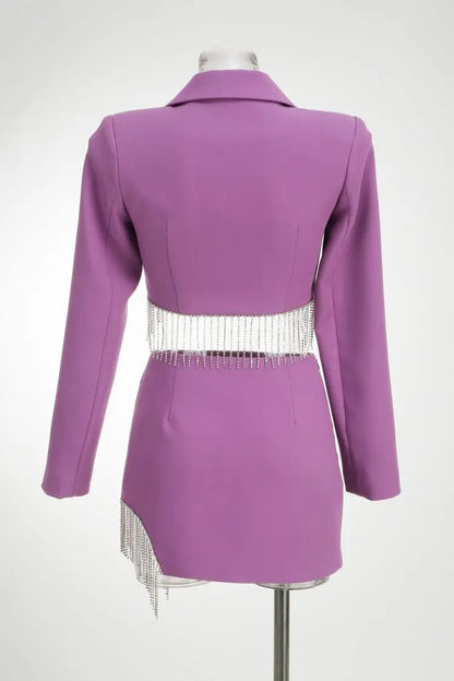 Purple Tassel Skirt and Long Sleeve Jacket Set