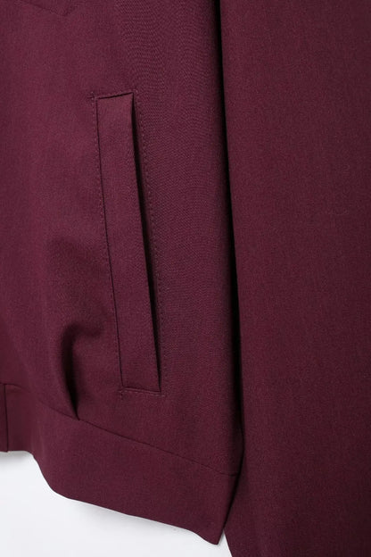 Zipper Lapel Burgundy Color Jacket and Skirt Suit