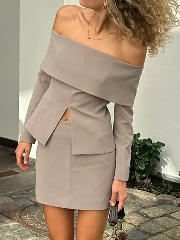 Strapless Long Sleeve Tops Mini Skirt Sets