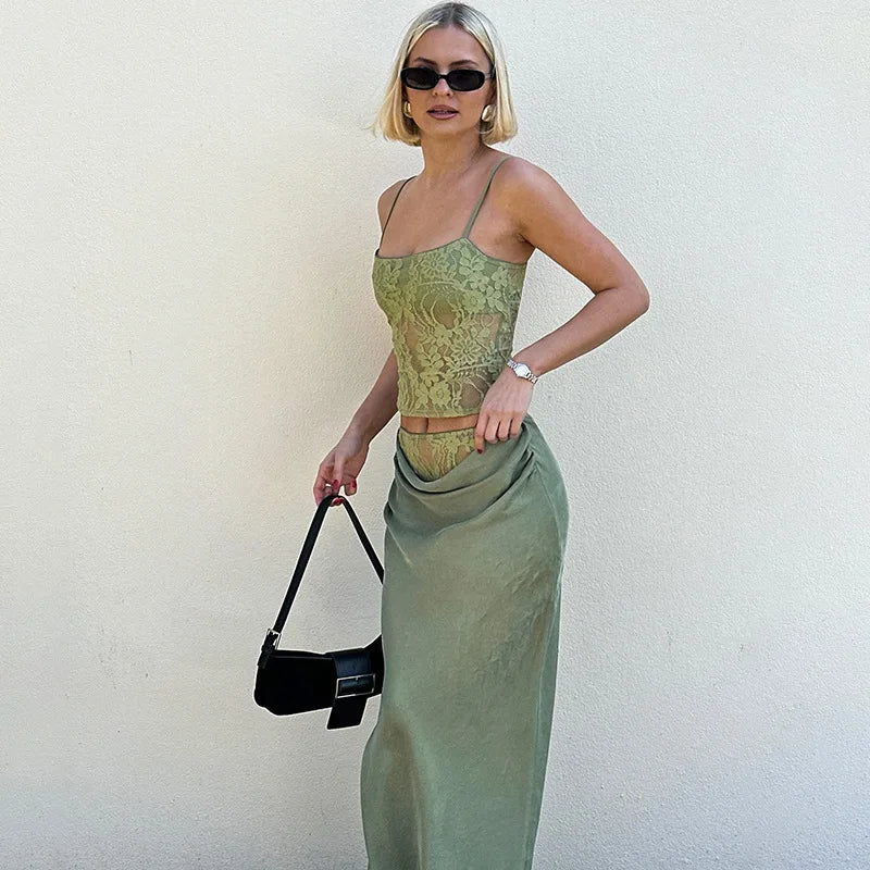 Women's Printed Spaghetti Strap Maxi Skirt Set