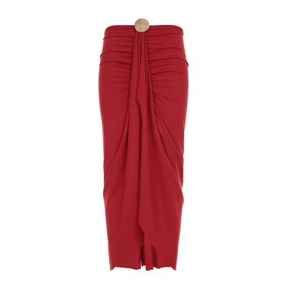 Metallic Patchwork Flared Sleeve Bodysuit Midi Skirt Set