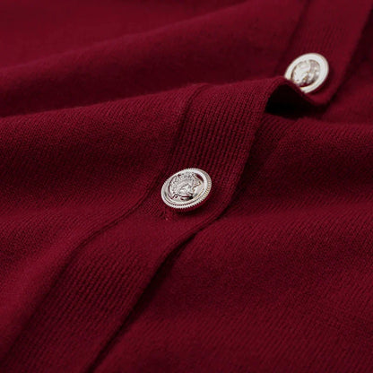 Slim Fit Elegant Burgundy Red Coat and Mini Skirt Set for Women