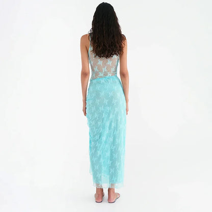 Elegant Summer Lace V-Neck 2-Piece Maxi Skirt Set