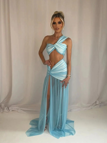 Bandage Top Sweet Waist Slit Long Skirt Suit