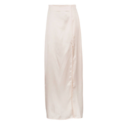 Satin High Waist Figure Flattering Sheath Skirt Side Slit Dress