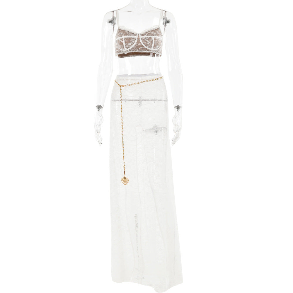 Sling Backless Two Piece Set Evening Dress Mopping Floor Fishtail Skirt Set