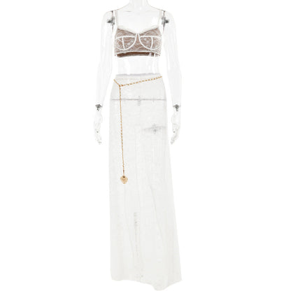 Sling Backless Two Piece Set Evening Dress Mopping Floor Fishtail Skirt Set