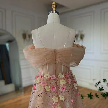 Beaded Off-shoulder Evening Gown with Overskirt