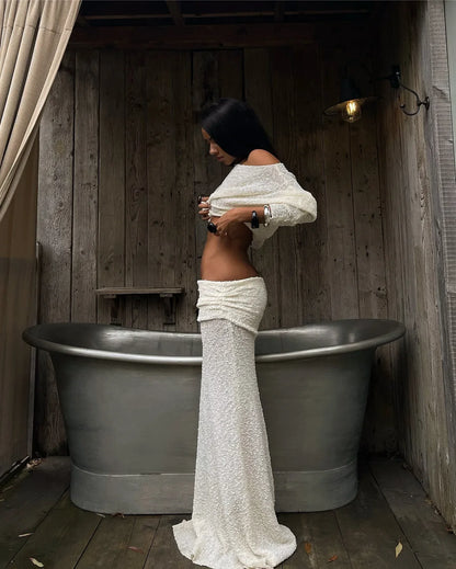 Knit Long Sleeve Top and Maxi Skirt Suit
