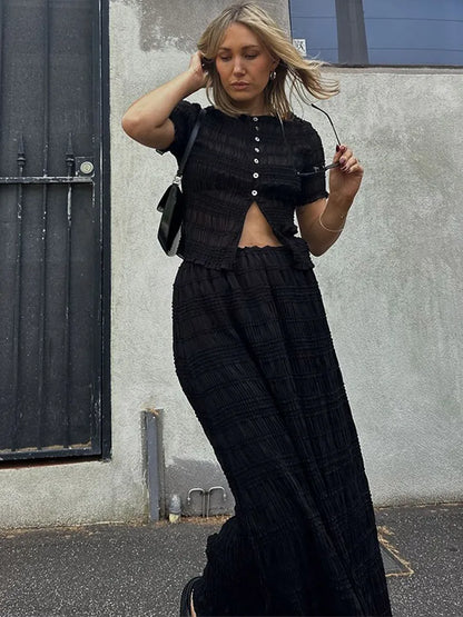 Crop Tops and High Waist Long Skirt Suit