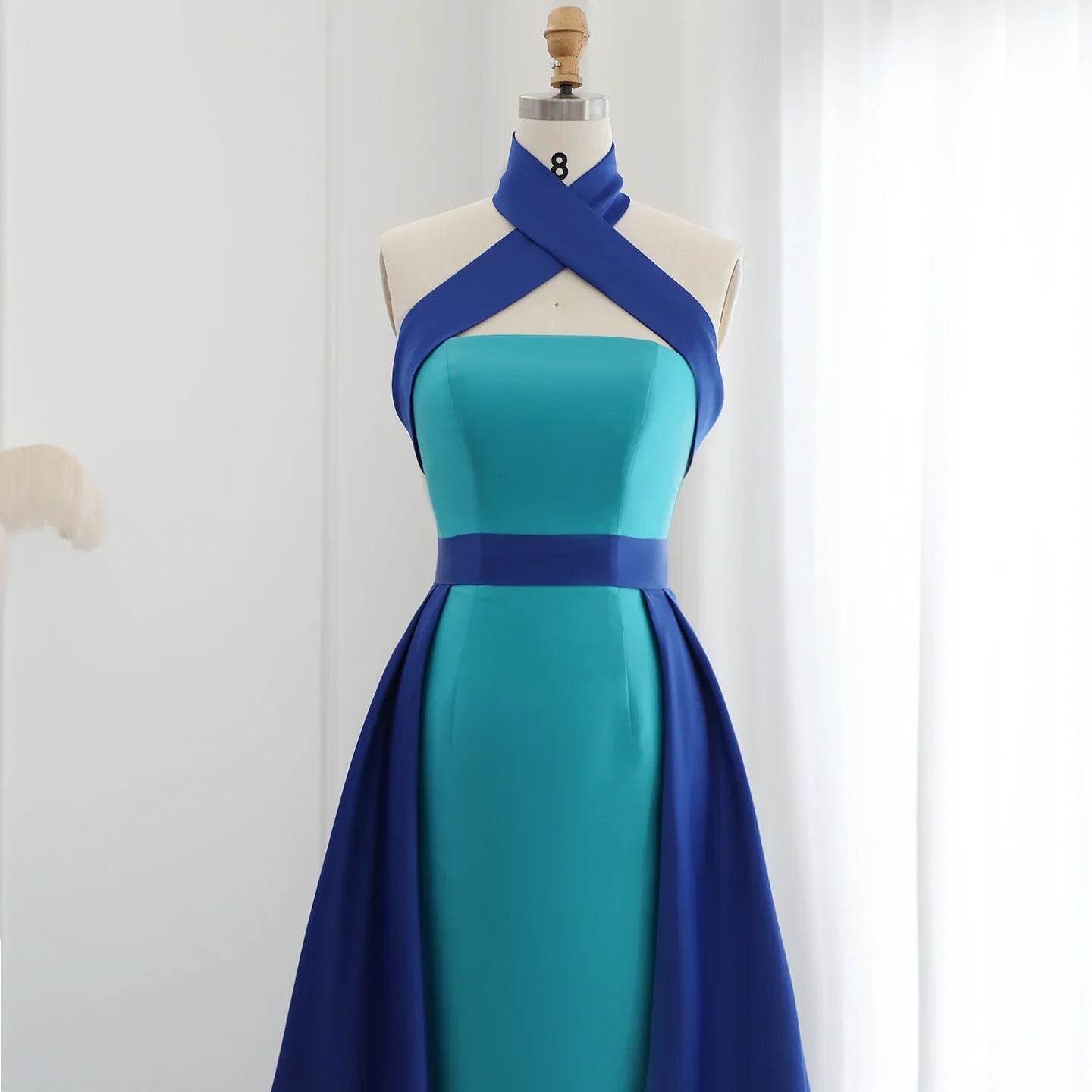 Royal Blue Evening Dress with Turquoise Overskirt