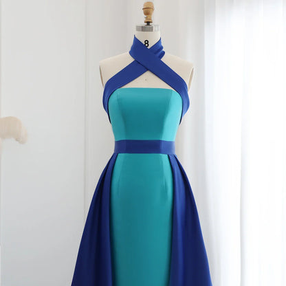 Royal Blue Evening Dress with Turquoise Overskirt