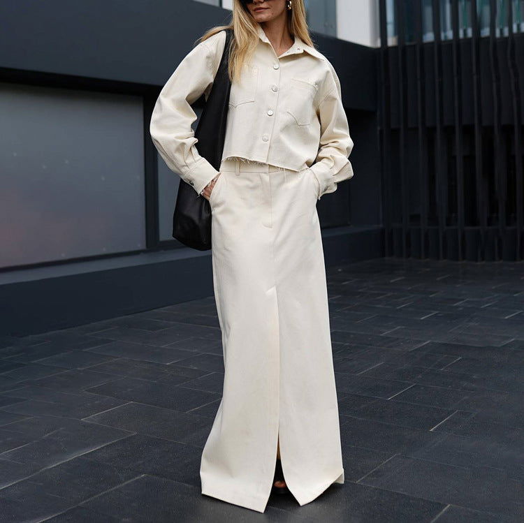 Skirt Set French Long Sleeved Shirt High Waist Split Dress Office Two Piece Suit for