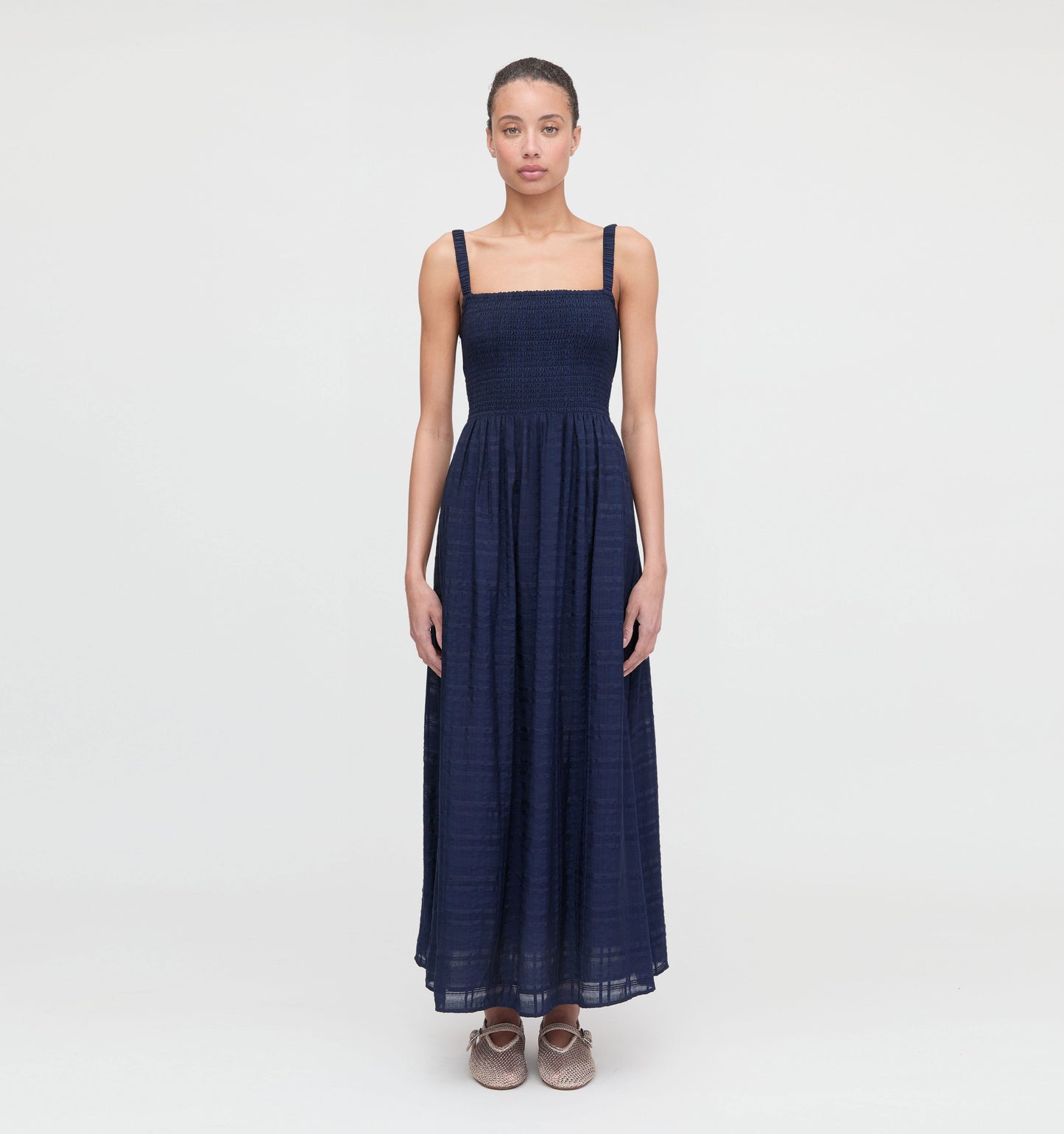 The Anita Nap Dress - Navy Sheer Plaid