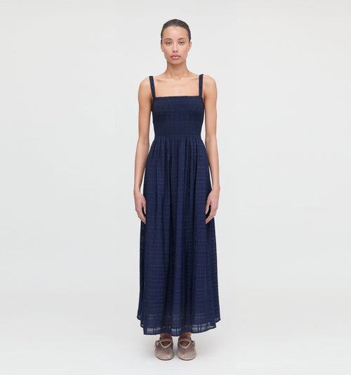 The Anita Nap Dress - Navy Sheer Plaid
