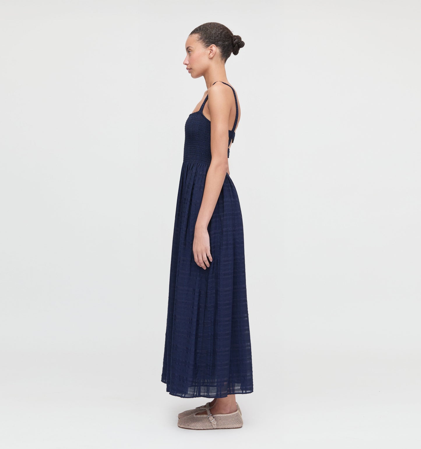 The Anita Nap Dress - Navy Sheer Plaid