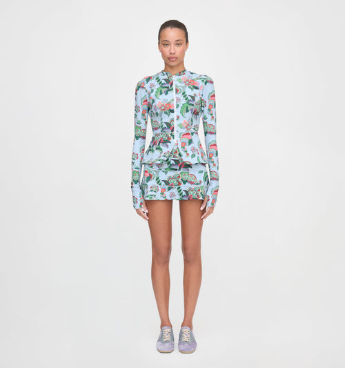 The Alexia Rashguard - Light Blue Jungle Floral
