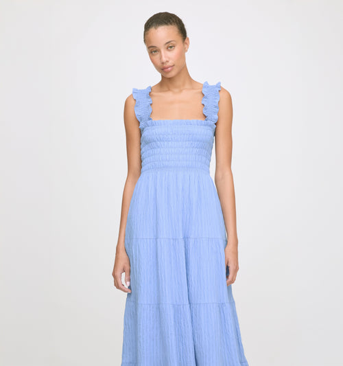 The Kimmy Nap Dress - Bluebird Tonal Seersucker