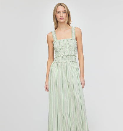 The Azalea Maxi Nap Dress - Green Jacquard Stripe