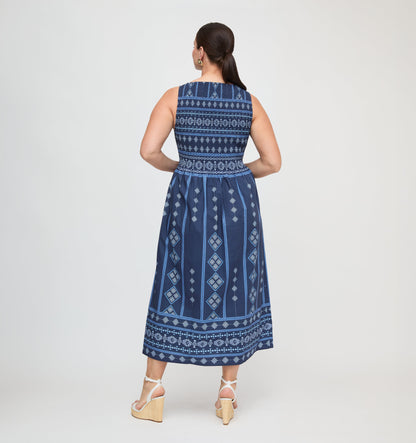The Cosima Nap Dress - Navy Diamond Batik