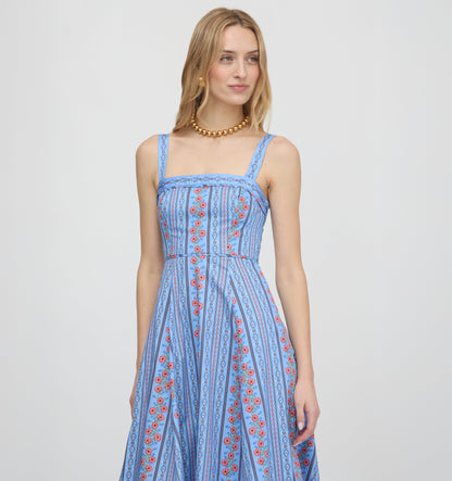 The Ezra Dress - Blue Floral Batik Stripe