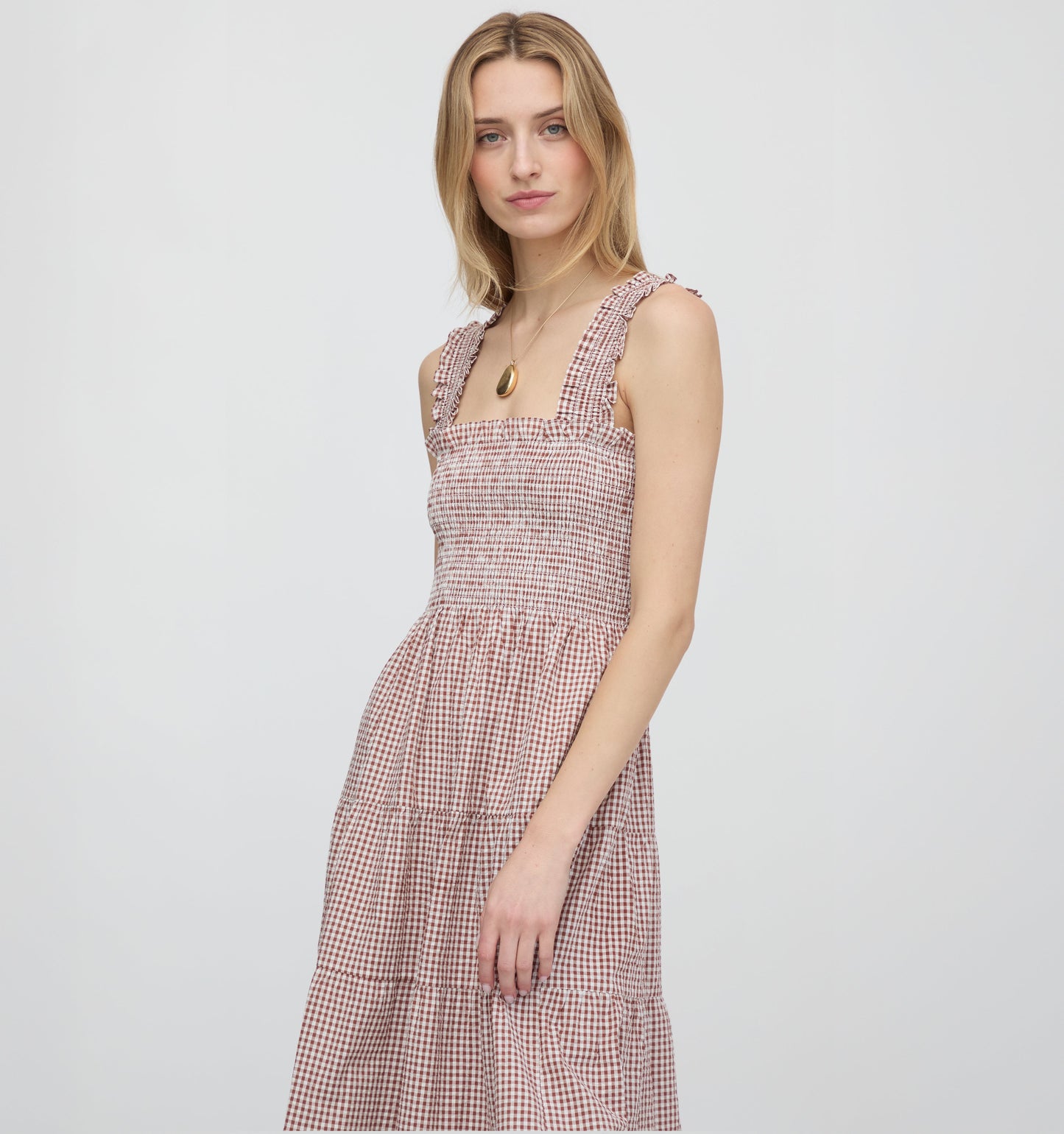 The Goldie Nap Dress - Cognac Gingham