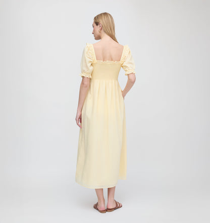 The Scarlett Nap Dress - Butter Yellow Tonal Seersucker
