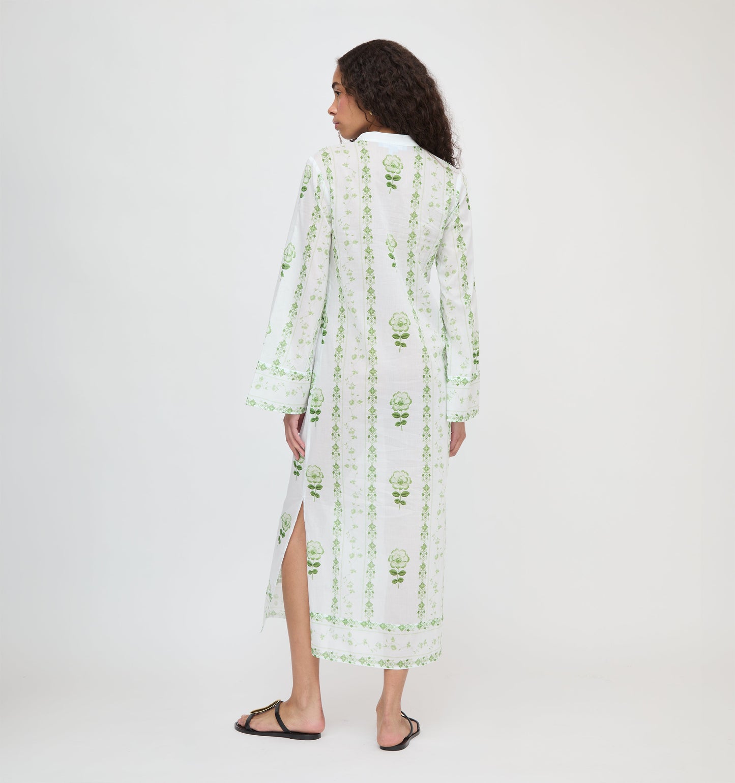 The Sorina Maxi Tunic - White/Green Arcadia Border