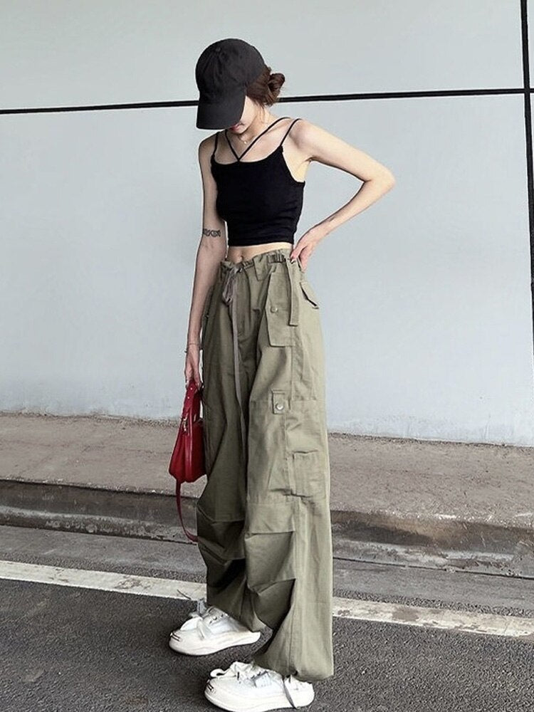 Y2K Cargo Parachute Pants Wide Legs