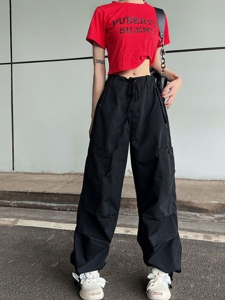 Y2K Cargo Parachute Pants Wide Legs