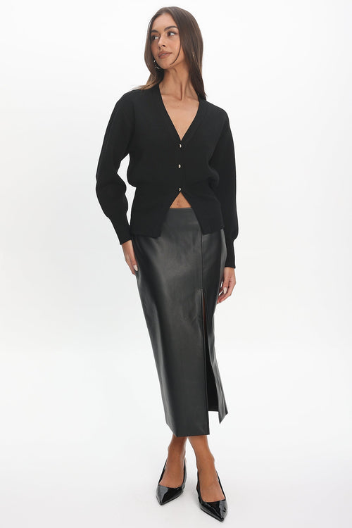 Sybil Faux Leather Midi Skirt Black
