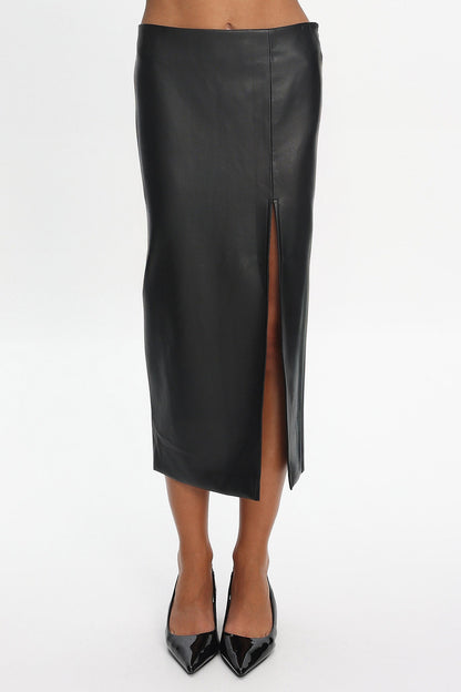 Sybil Faux Leather Midi Skirt Black