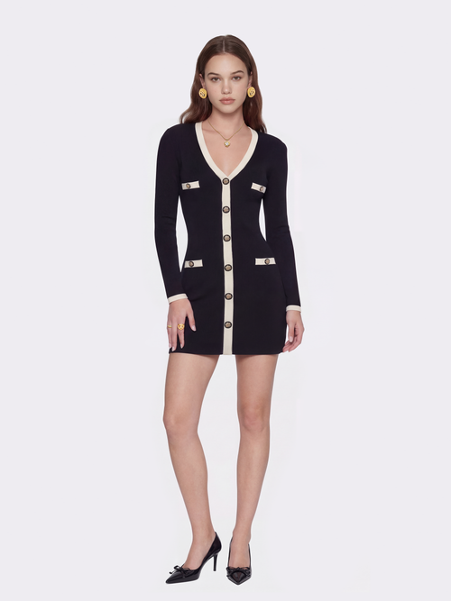 Yvette Contrast Knit Black Dress