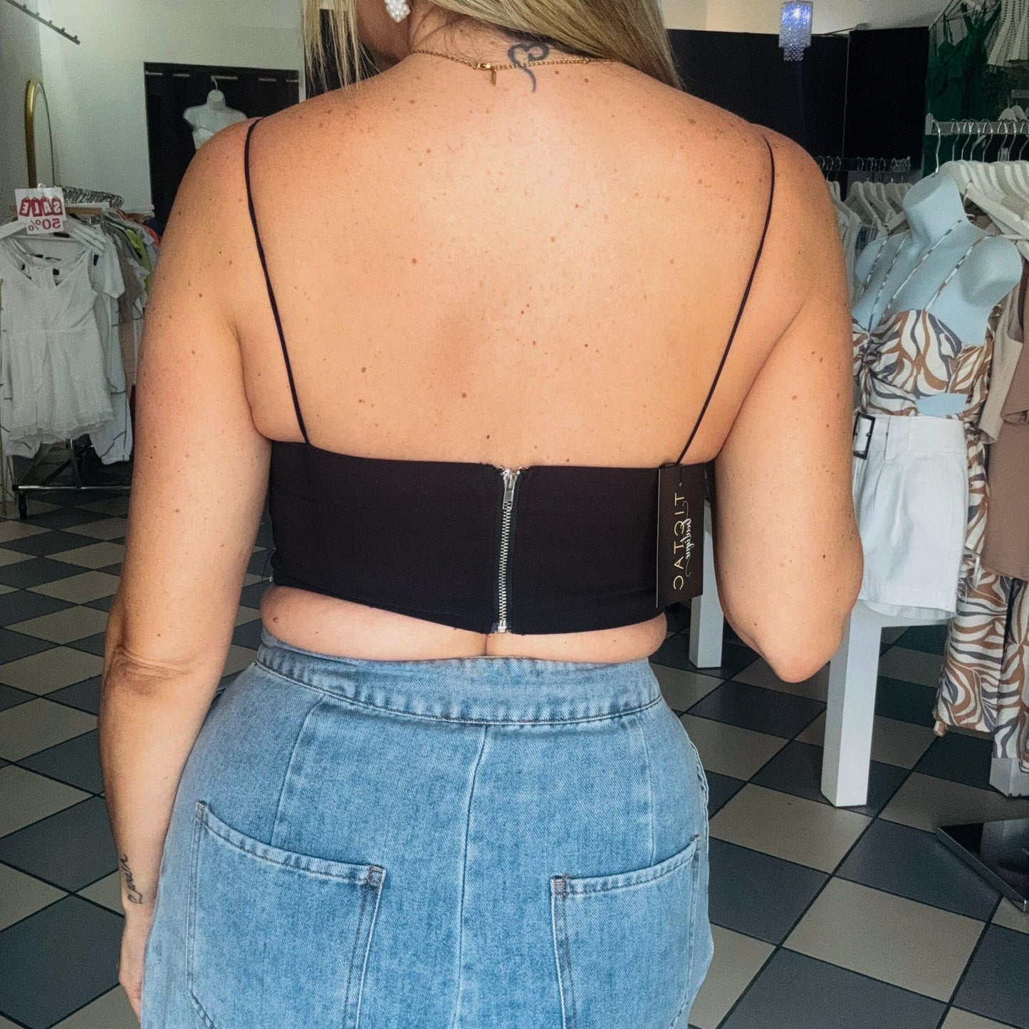 Black Rhinestones Crop