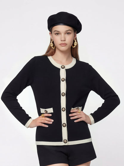 Yvette Contrast Knit Black Cardigan