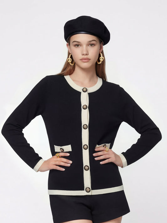 Yvette Contrast Knit Black Cardigan